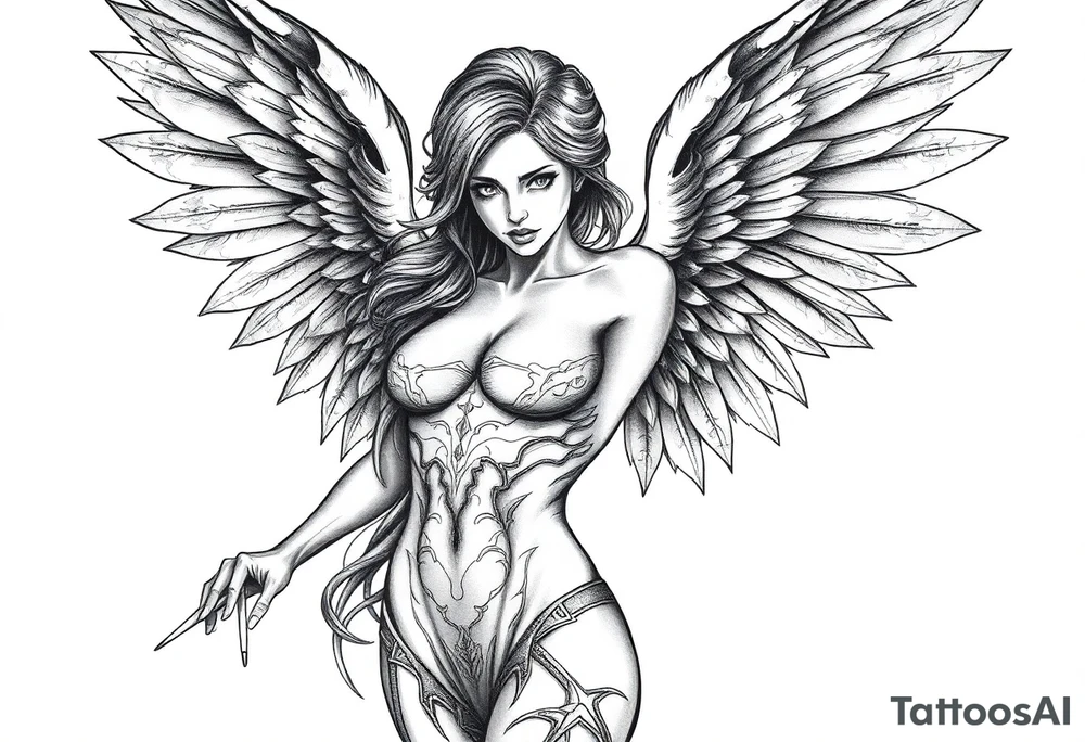 Goth angel beautiful full body tattoo idea