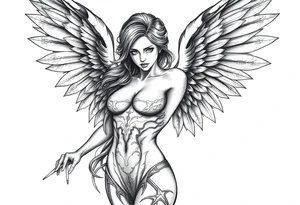Goth angel beautiful full body tattoo idea
