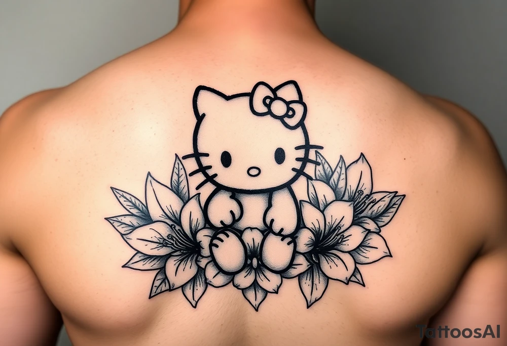 Hear no evil, see no evil, speak no evil hello kitty, tiger lilies  surrounding tattoo idea