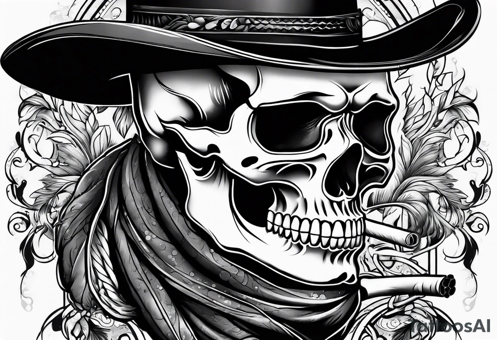 cowboy skull smoking a cigarette tattoo idea