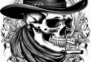 cowboy skull smoking a cigarette tattoo idea