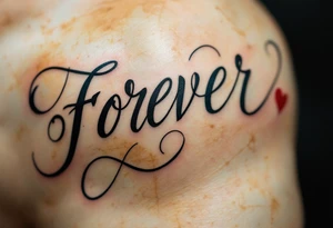 "Forever" in handwritten script on parchment-style beige skin, like an old love letter. tattoo idea