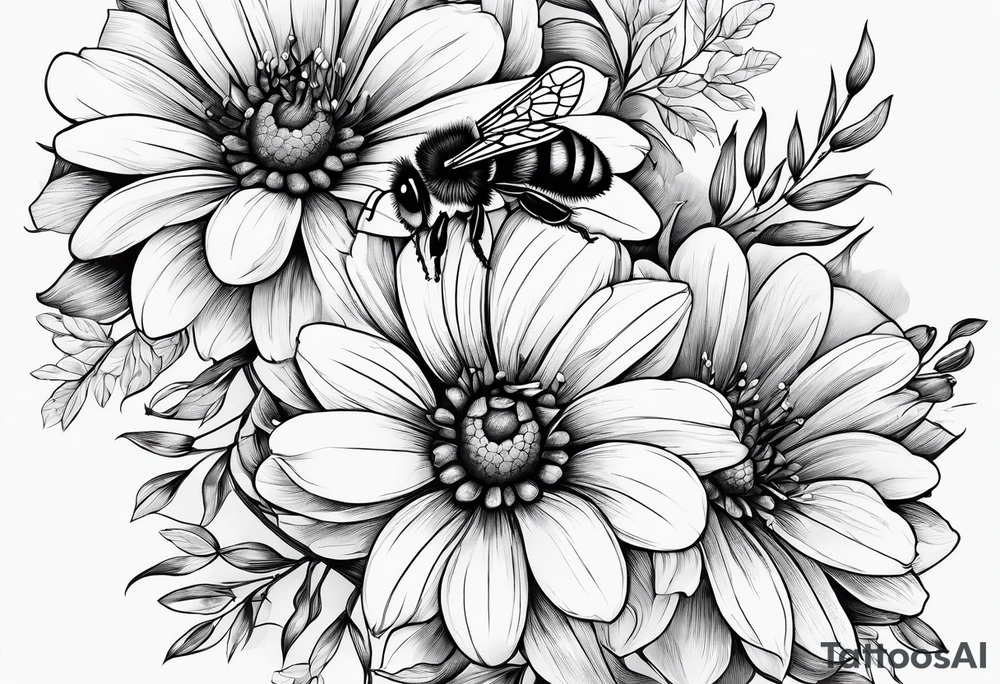 honey comb, flowers, bumble bees, sleeve tattoo idea