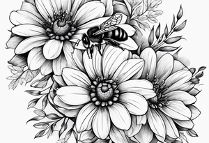 honey comb, flowers, bumble bees, sleeve tattoo idea