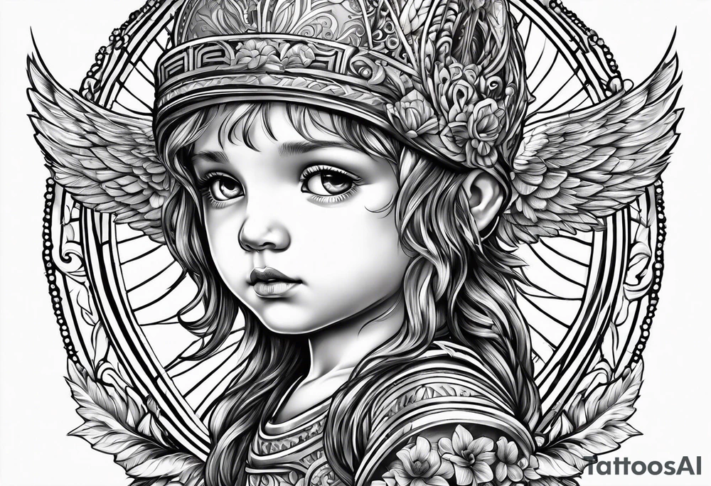Littl angel kid, roman style tattoo idea