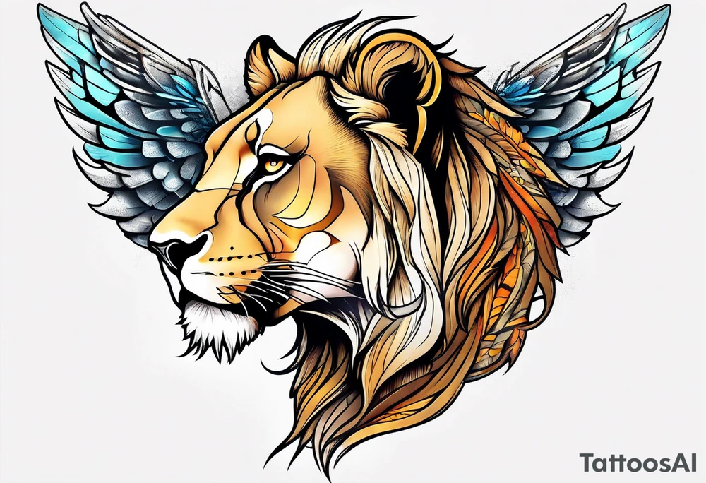 Lioness with wings profile tattoo idea