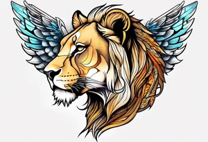 Lioness with wings profile tattoo idea