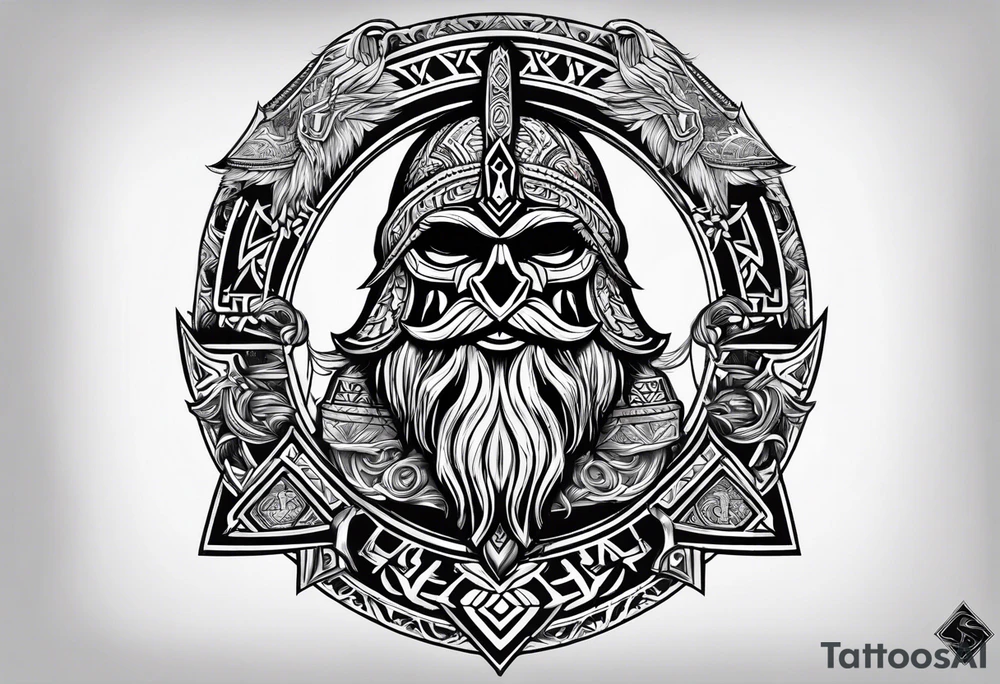 Valhalla sword shield axe Valknut tattoo idea