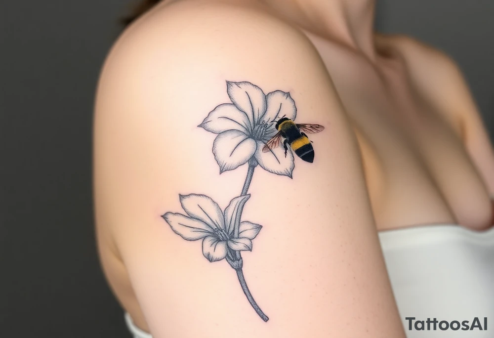Trillium ovata with a bumble bee hovering near it tattoo idea