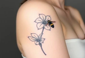 Trillium ovata with a bumble bee hovering near it tattoo idea