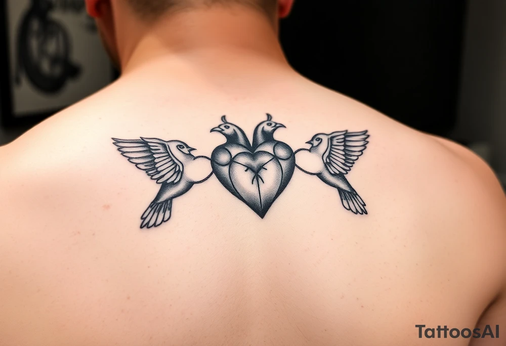heart jumping rope birds around it tattoo idea