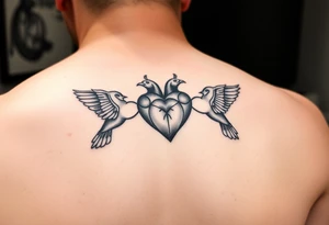 heart jumping rope birds around it tattoo idea