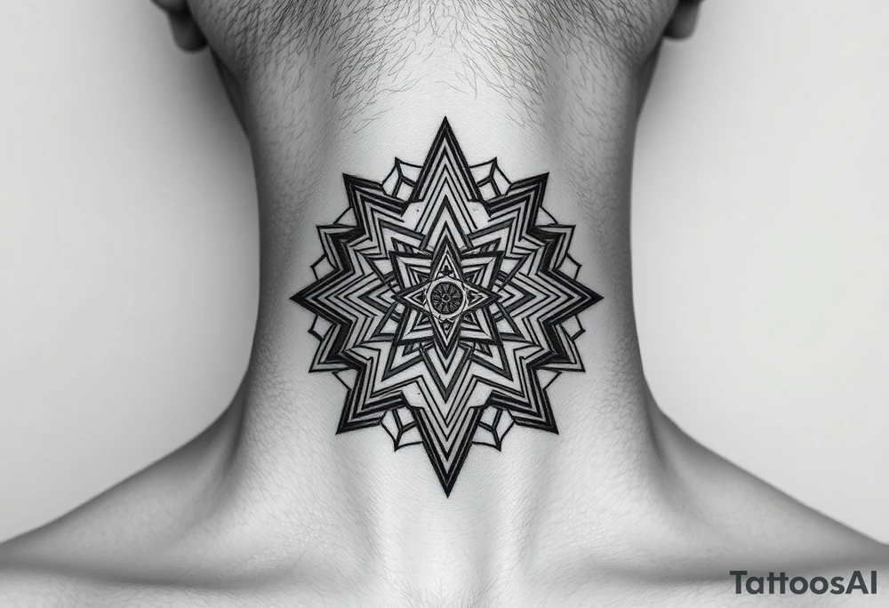 multiple layers of sacred geometry, covering the whole neck tattoo idea