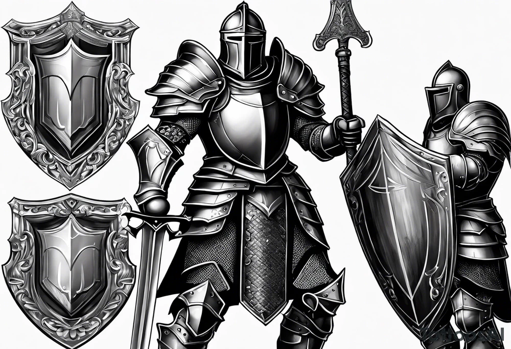knight heavy armor and shield tattoo idea