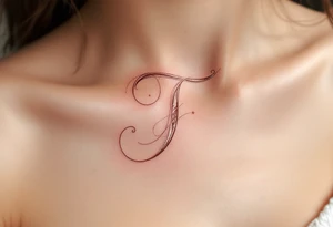 A delicate cursive "T" in rose gold ink with fine ornamental swirls. tattoo idea