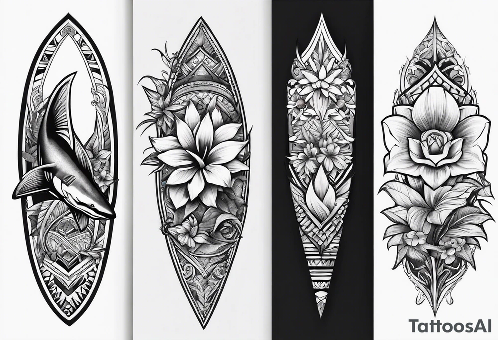 Fijian shark teeth and flower forearm tattoo idea