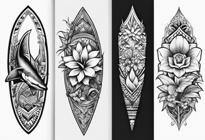 Fijian shark teeth and flower forearm tattoo idea