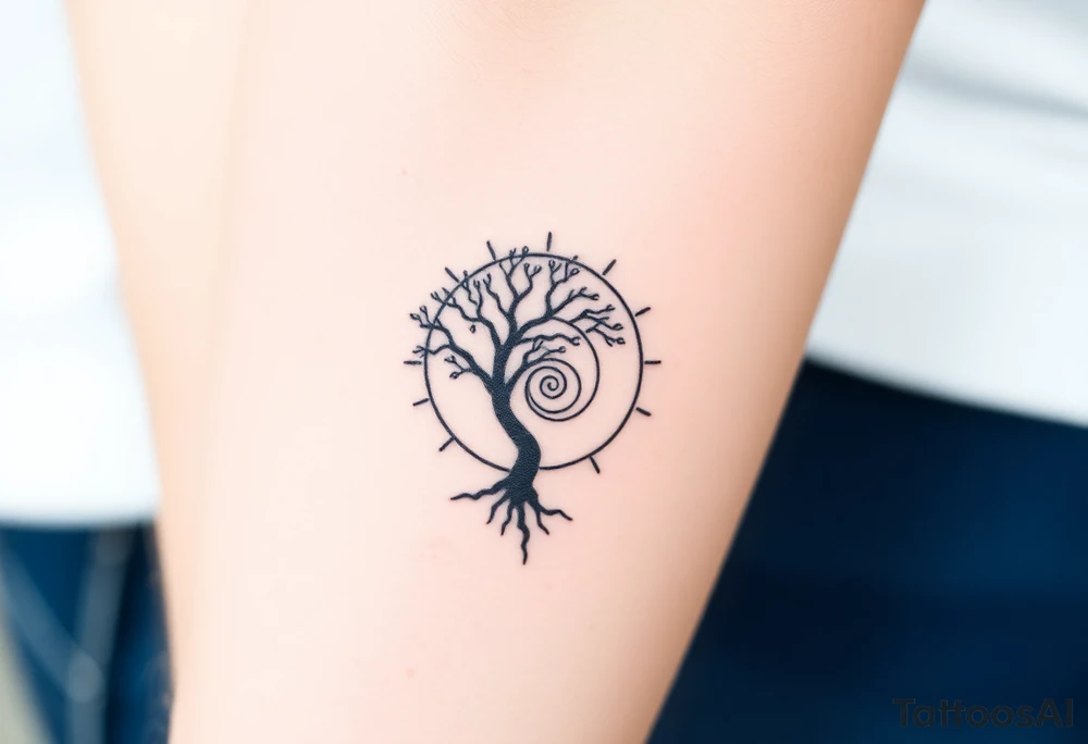 Tree inside of a spiral Fibonacci spiral sun tattoo idea Tree inside of a spiral Fibonacci spiral sun tattoo idea