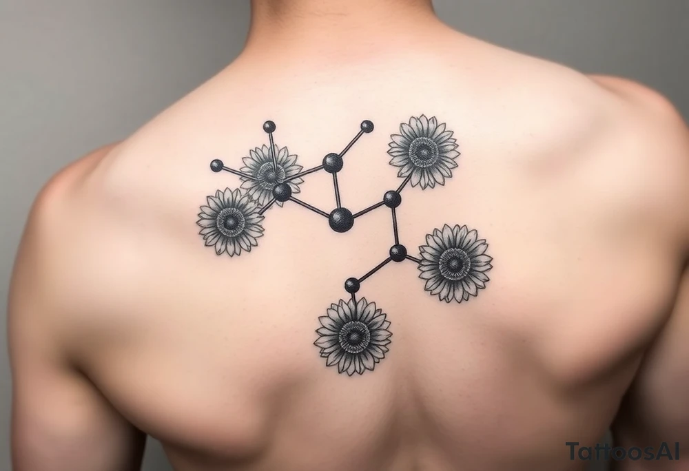 Dopamine molecule structure made from sunflowers, hexagons, and roses tattoo idea