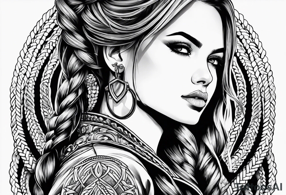 Bikergirl with dutch braids tattoo idea