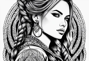 Bikergirl with dutch braids tattoo idea