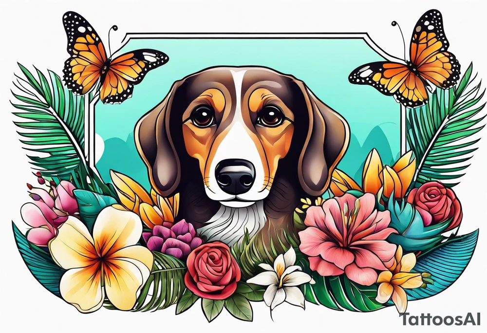 Grandma memorial who loved wiener dogs, flowers, tropical things tattoo idea