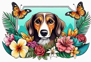 Grandma memorial who loved wiener dogs, flowers, tropical things tattoo idea