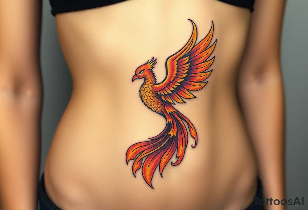 magnificent phoenix rising from golden flames with trailing embers tattoo idea