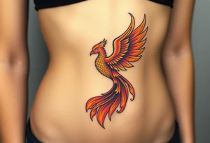 magnificent phoenix rising from golden flames with trailing embers tattoo idea