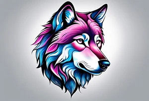 strong wolf gentle eyes one eye blue one eye pink tattoo idea