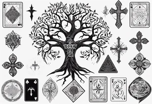 White Tree of Gondor, Geometric symbols, Viking cross, playing cards, flowers tattoo idea
