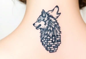 Big  wolf  blowing down   a brick house tattoo idea