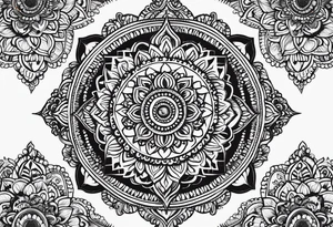Full sleeve arm mandala henna female tattoo with mushroom henna at shoulder tattoo idea