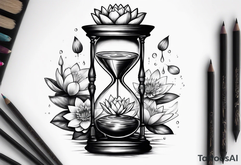 Hourglass with water lilly. tattoo idea