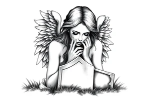 Beautiful woman angel crying over a tombstone tattoo idea