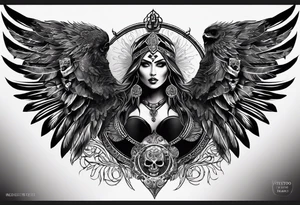 black kali, goddess pirate, alien, pachamama, valkrye, warrior, skull, lotus azul, wing, eagle, zenza resonance, stars, one side chest tattoo idea