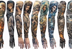 Full arm sleeves with 3 warrior angels on it tattoo idea