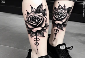 long vertical tattoo to cover my whole shin showing two roses with their stems intertwined, one stem should have thorns and one should be thornless I want a long stem to shower them intertwined tattoo idea