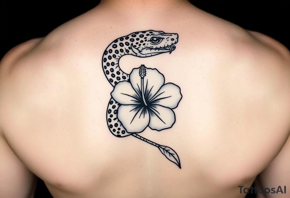 Cheetah print snake with hibiscus flower sexy arm tattoo idea