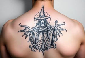powerful wicca witch surrounded  with magic tattoo idea