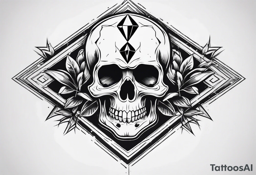 Skull with diamond teeth on the knee tattoo idea