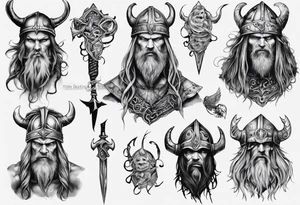 uma bruxa viking com corvos em preto e branco tattoo idea