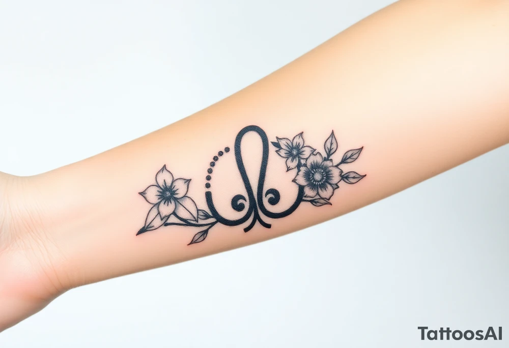 Bipolar disorder symbol with flowers and fade from color to black and white tattoo idea