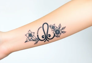 Bipolar disorder symbol with flowers and fade from color to black and white tattoo idea