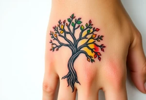 Vibrant tree of life Jamaican and Irish colours tattoo idea