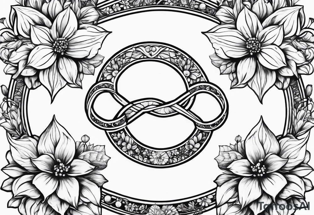 Infinity symbol with March, April June November December birth flowers tattoo idea