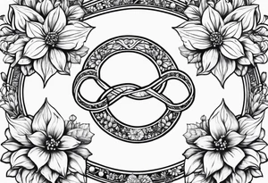 Infinity symbol with March, April June November December birth flowers tattoo idea