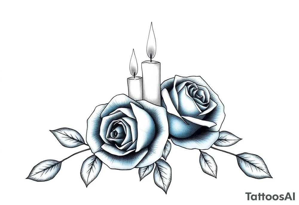 Passed love one, two roses, two candles, blue, hearts tattoo idea