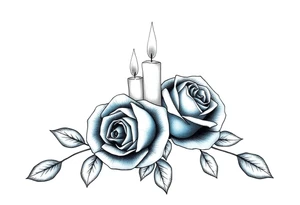Passed love one, two roses, two candles, blue, hearts tattoo idea