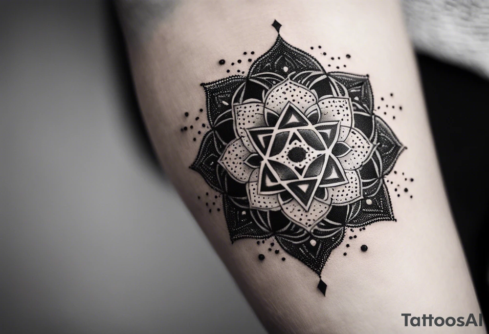 anahata, merkaba, mandala, geometric, cosmic tattoo idea